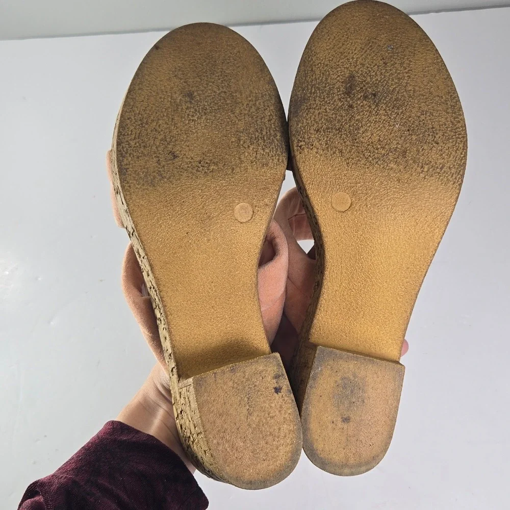 Mila Paoli Peach Suede Cork Wedge Slide Sandals Made in Italy